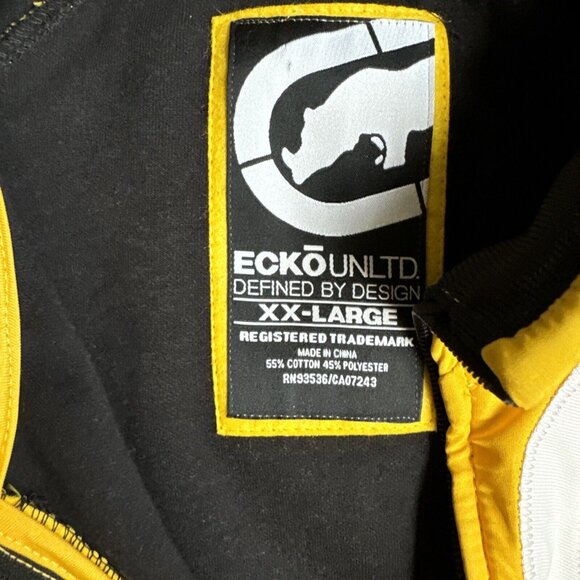 VTG Ecko Unltd Jacket Men XXL Black Yellow Rhino Full Zip Track Casual Spellout - Picture 5 of 9